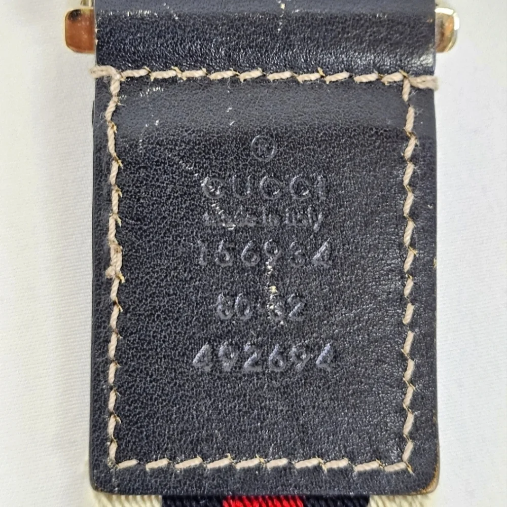 Gucci Nylon And Leather Belt In Cream Navy And Red Size 32 / 80 - Picture 9 of 12